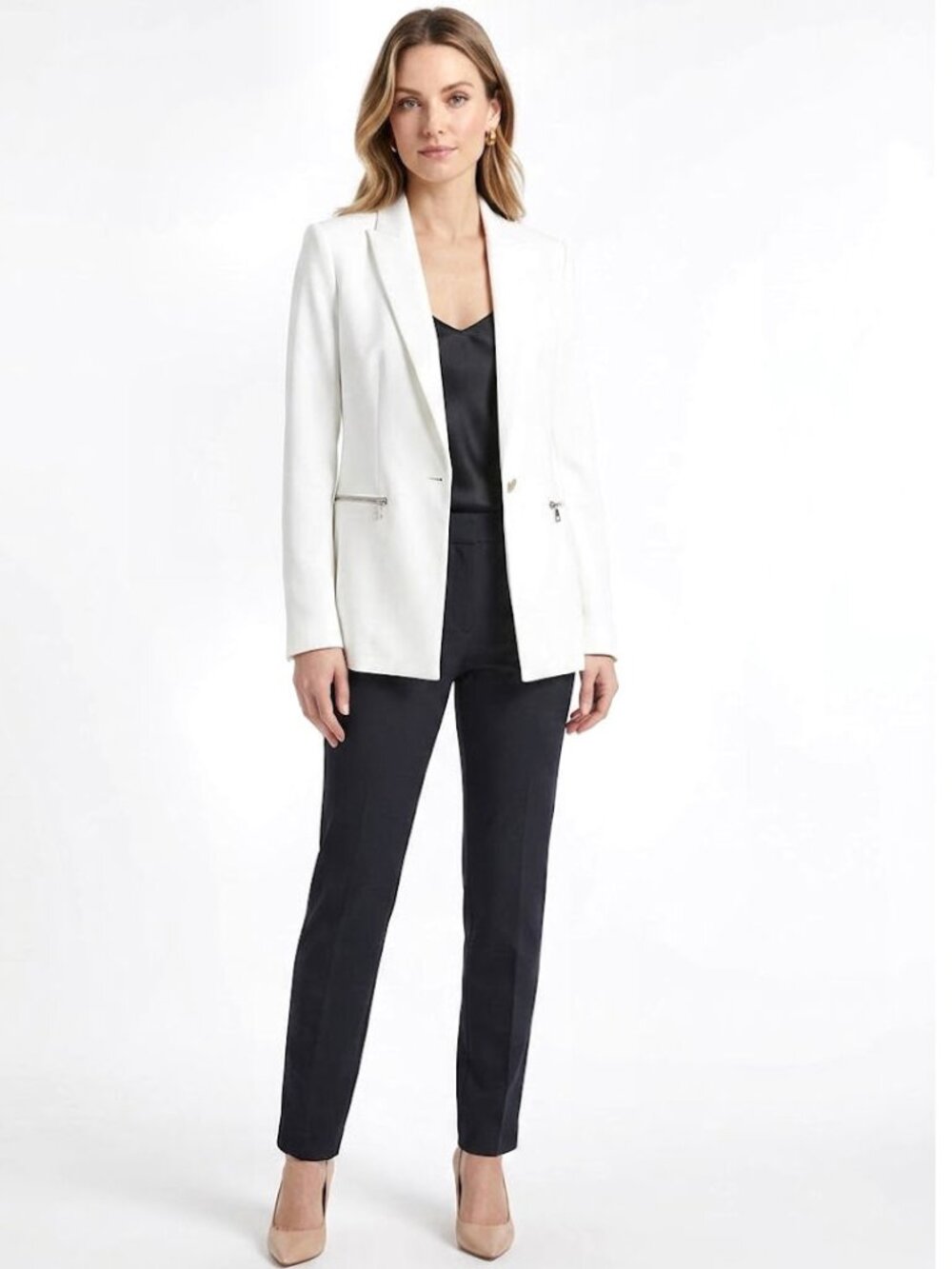 Veronica Beard White Zip Pocket Scuba Dickey Blazer Jacket Womens Size 6